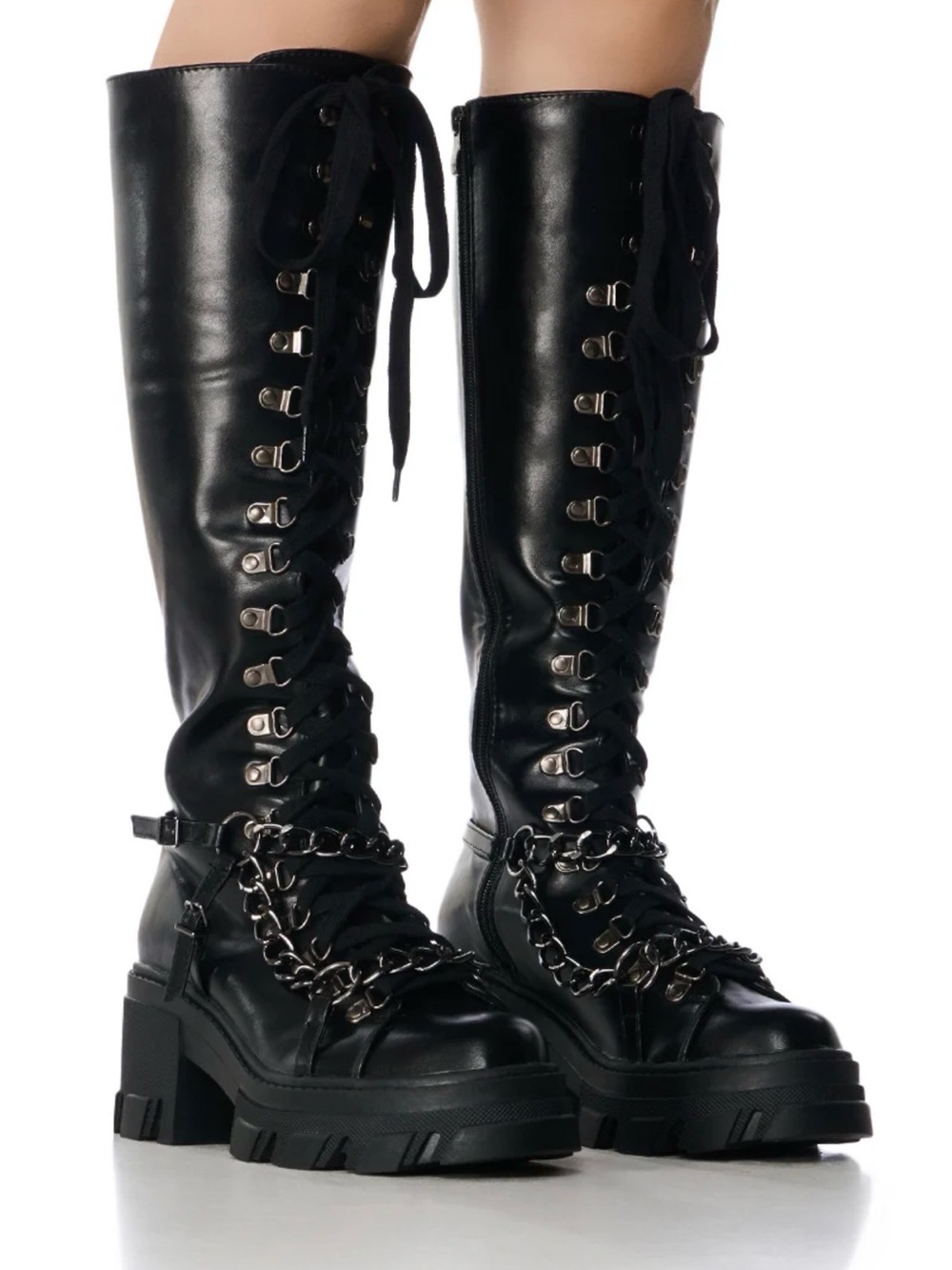 Lemonade Morgan Black Chain Combat Boots – Size 8